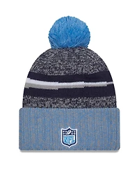 Men's New Era Navy, Light Blue Tennessee Titans 2023 Sideline Sport Cuffed Pom Knit Hat