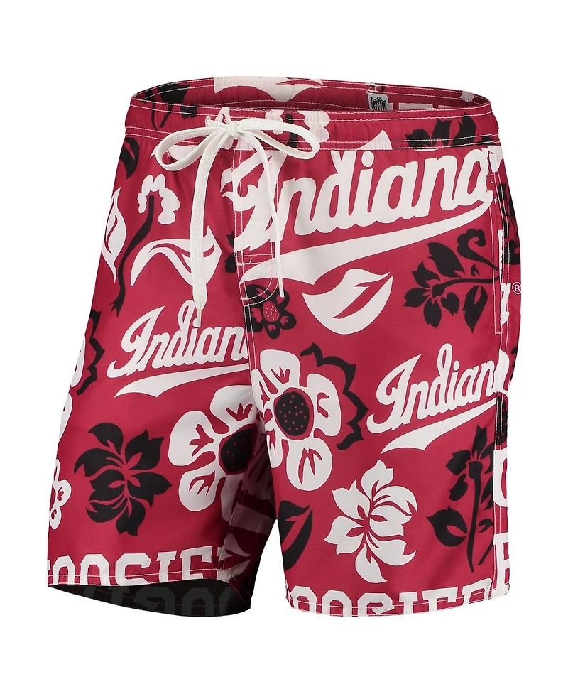 Men's Wes & Willy Crimson Indiana Hoosiers Floral Volley Logo Swim Trunks