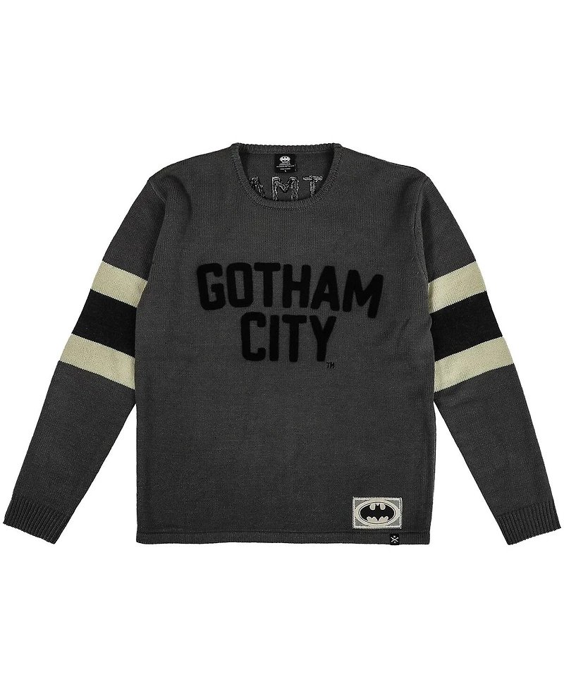 Men's Heroes & Villains Gray Batman Gotham City Varsity Sweater