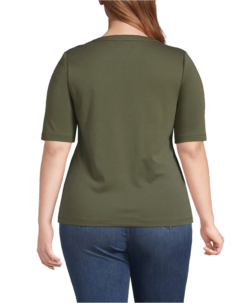 Lands' End Plus Cotton Polyester Modern Half Sleeve Splitneck