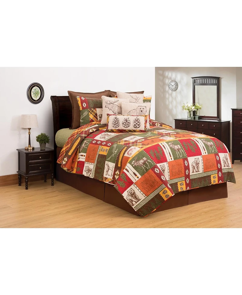 Keaton Bear Deer Brown Cabin Lodge King 3 Piece Quilt Set