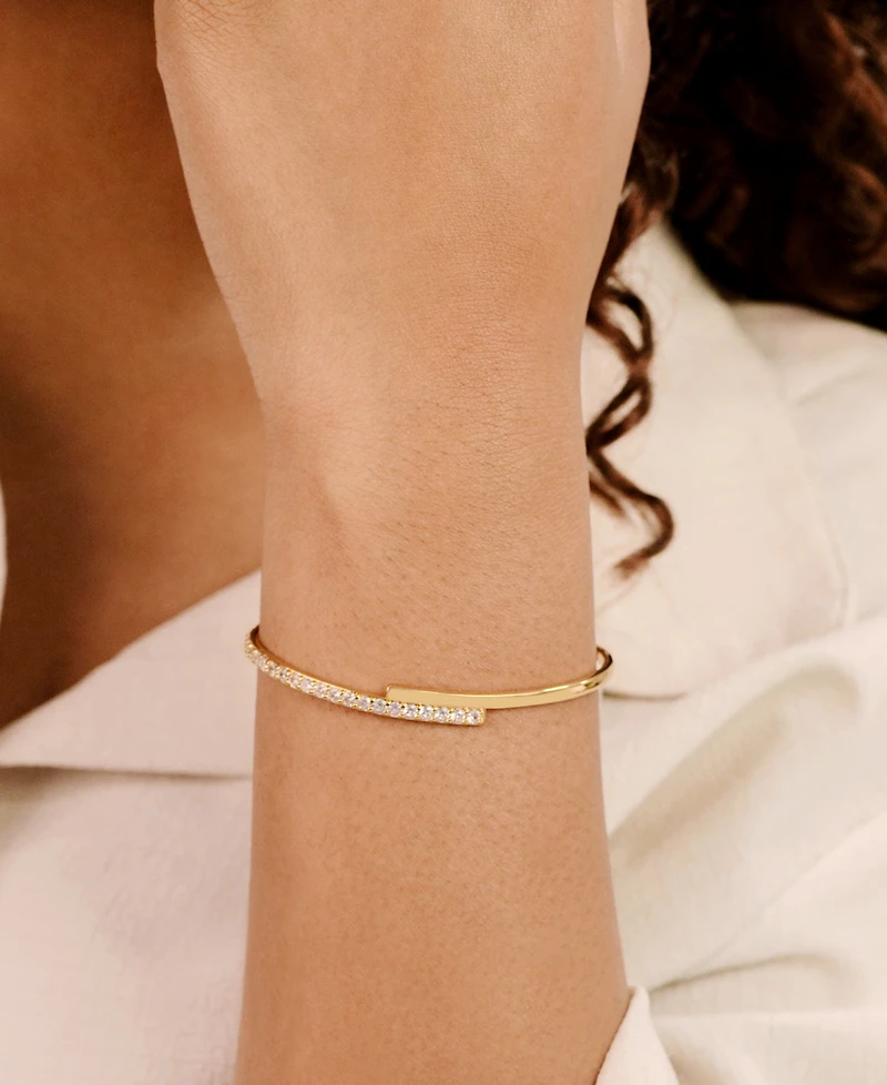 Ettika Half Classic Half Sparkle 18k Gold Plated Bracelet Cuff
