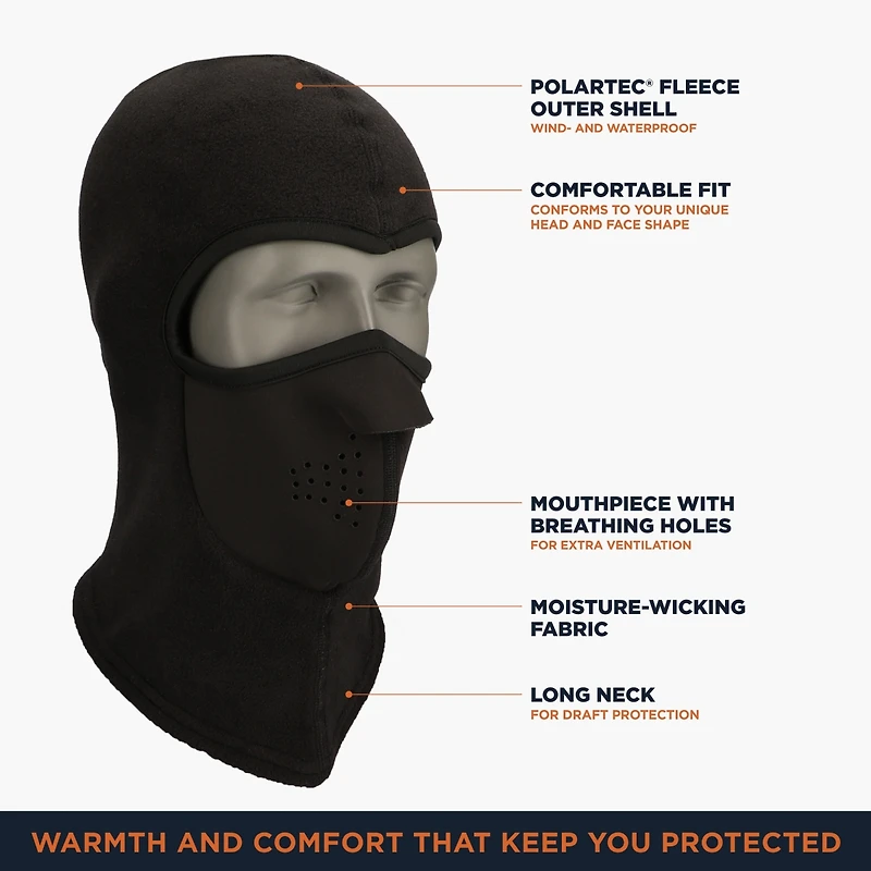 RefrigiWear Men's Arctic Clava - Thermal Balaclava with Polartec Fleece for Extreme Cold Protection