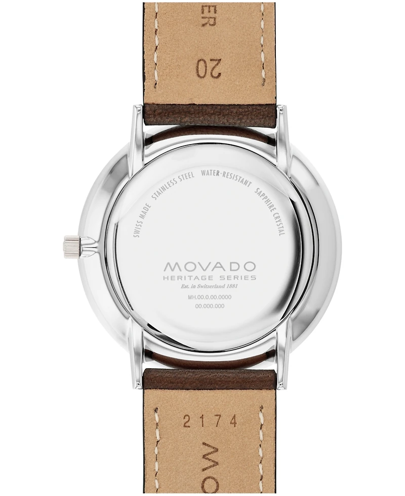 Movado Men's Silhouette Swiss Quartz Chocolate Brown Leather Watch 40mm