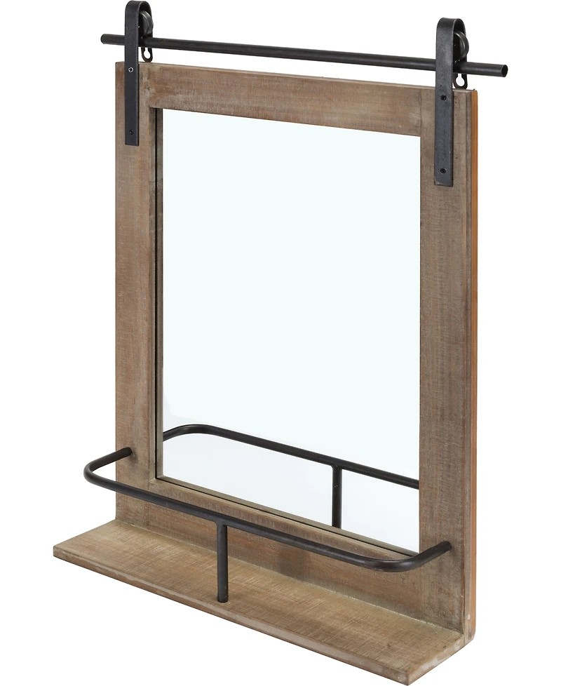 Danya B Rustic Industrial Wood-Framed Wall Mount Barn Door Vanity Mirror with Shelf and Iron Hardware
