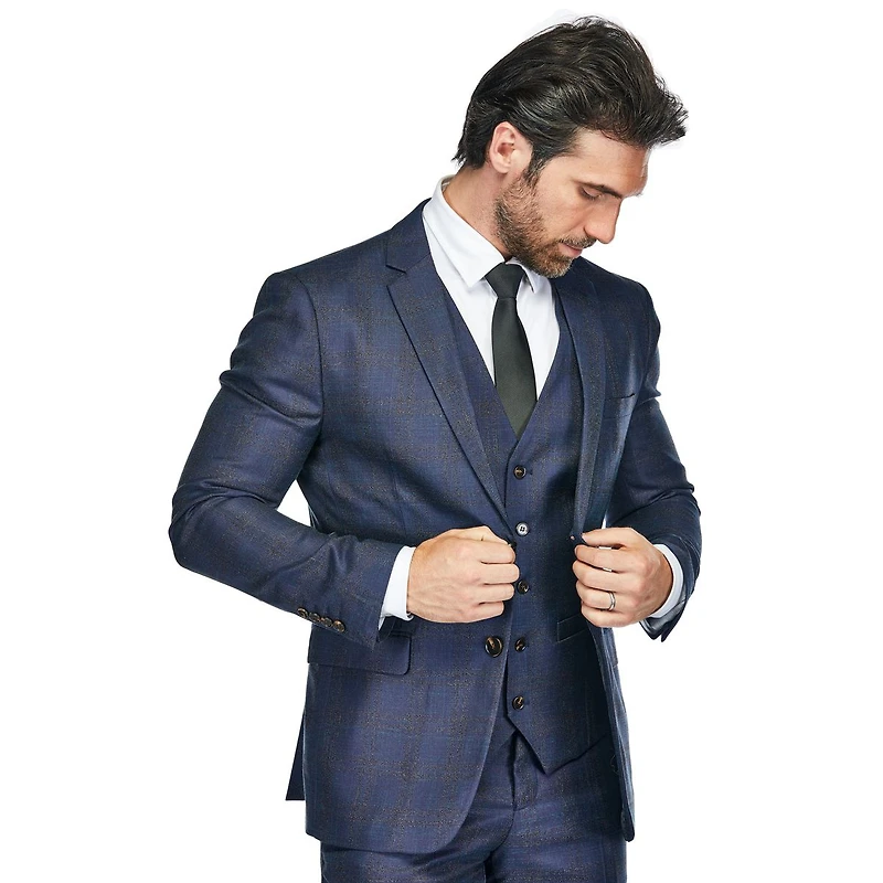 Gino Vitale Men's 3 Piece Slim Fit Tailored Check Suit
