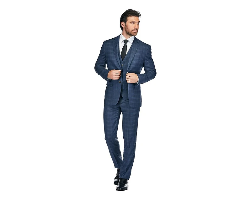 Slim Fit 3PC Tailored Blue Check Men's Suit