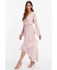 Quiz Women's Metallic Chiffon Long Sleeve Wrap Maxi Dress