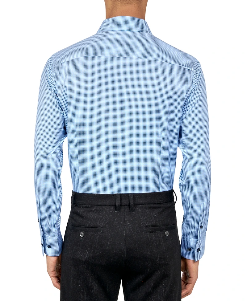 Men's Recycled Slim Fit Gingham Performance Stretch Cooling Comfort Dress Shirt
