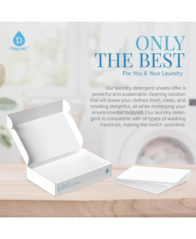 Pursonic Natural Laundry Detergent Sheets ,Eco Friendly– Fresh Linen Scent