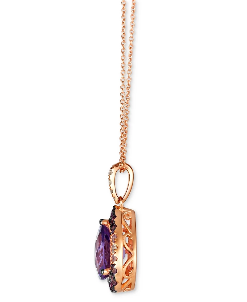 Le Vian Multi-Gemstone (2-1/5 ct. t.w.) & Nude Diamond (1/6 ct. t.w.) Pear Halo Adjustable 20" Pendant Necklace in 14k Rose Gold