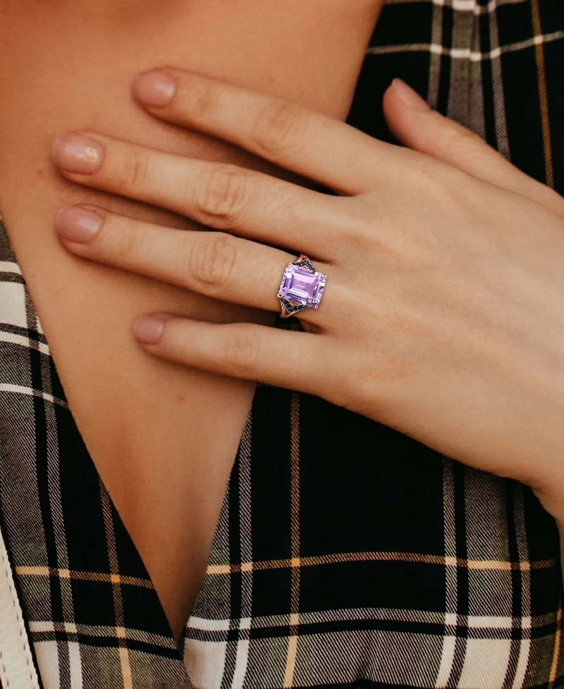 Pink Amethyst (5-7/8 ct. t.w.) & Black Sapphire (3/8 Statement Ring Rose-Plated Sterling Silver