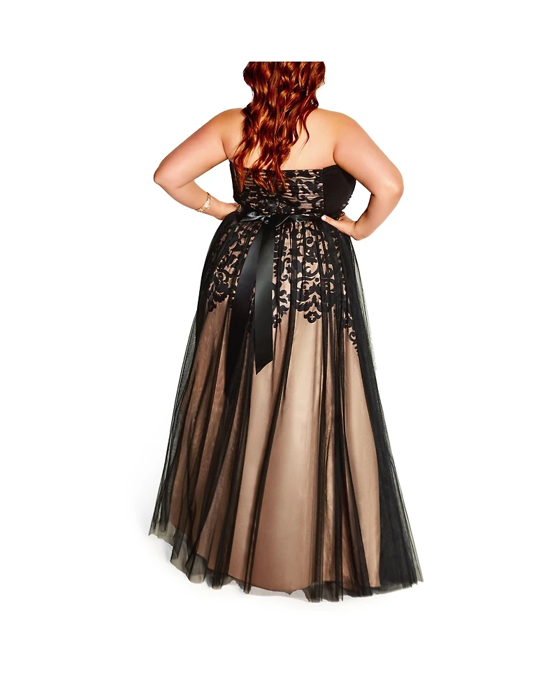 Plus Embroidered Tulle Maxi Dress