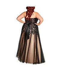 Plus Embroidered Tulle Maxi Dress