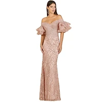 Lara Women's Off shoulder mermaid beaded gown with tiered sleeves