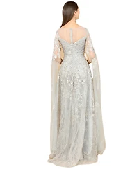 Lara Women's Long Bell Sleeve Boat-Neck Beaded Gown