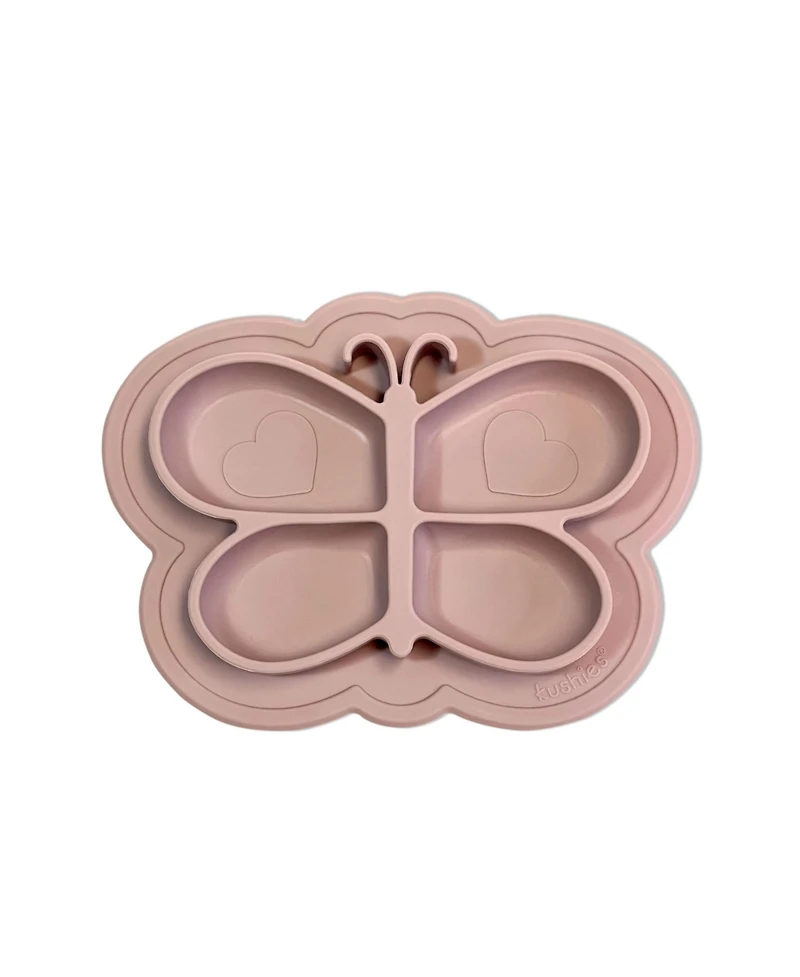 Kushies Silicone Divided Suction Plate, Unbreakable, Microwave Safe, Pink Butterfly