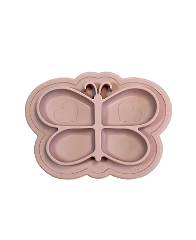 Kushies Silicone Divided Suction Plate, Unbreakable, Microwave Safe, Pink Butterfly
