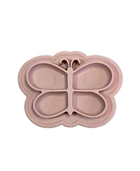 Kushies Silicone Divided Suction Plate, Unbreakable, Microwave Safe, Pink Butterfly
