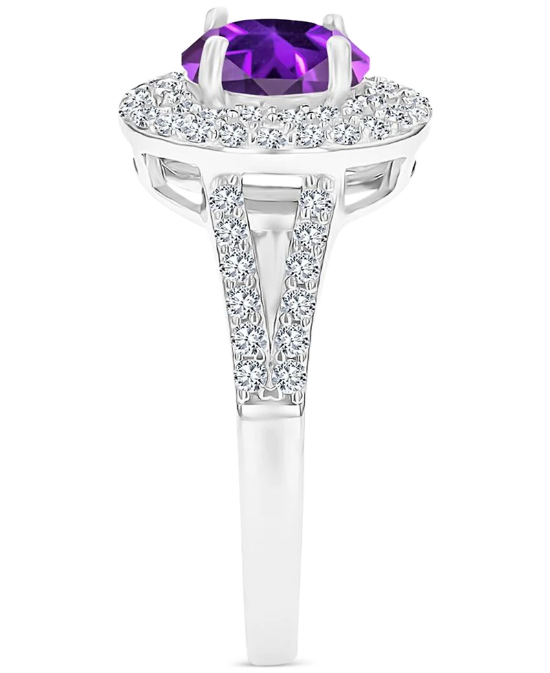 Amethyst (1-1/5 ct. t.w.) & Lab-Grown White Sapphire (5/8 Halo Birthstone Ring Sterling Silver (Also Additional Birthstones)
