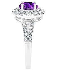 Amethyst (1-1/5 ct. t.w.) & Lab-Grown White Sapphire (5/8 Halo Birthstone Ring Sterling Silver (Also Additional Birthstones)