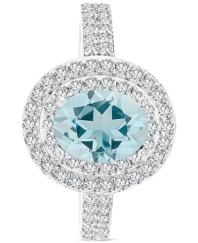 Amethyst (1-1/20 ct. t.w.) & Lab-Grown White Sapphire (3/4 Oval Halo Birthstone Ring Sterling Silver (Also Additional Birthstones)