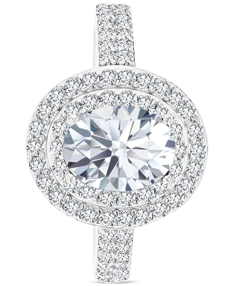 Amethyst (1-1/20 ct. t.w.) & Lab-Grown White Sapphire (3/4 Oval Halo Birthstone Ring Sterling Silver (Also Additional Birthstones)