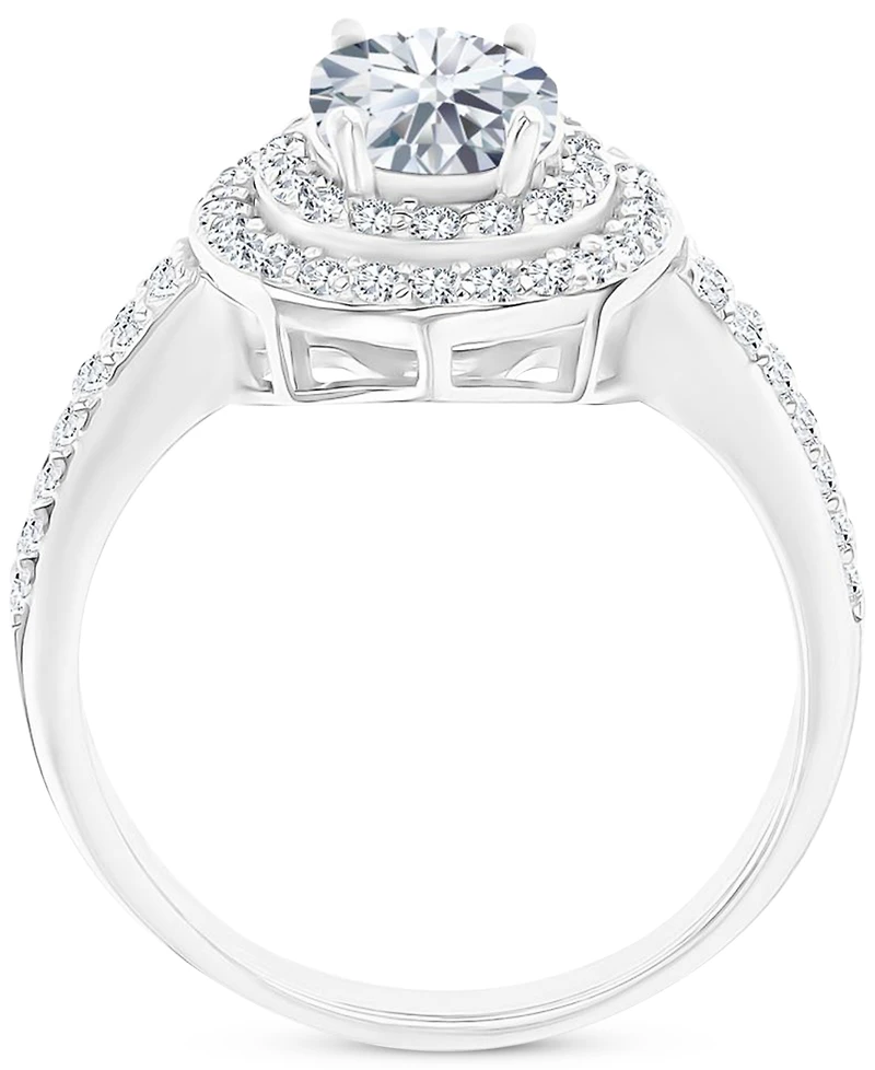 Amethyst (1-1/20 ct. t.w.) & Lab-Grown White Sapphire (3/4 Oval Halo Birthstone Ring Sterling Silver (Also Additional Birthstones)