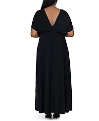 24seven Comfort Apparel Plus Front Slit Empire Waist Maxi Dress