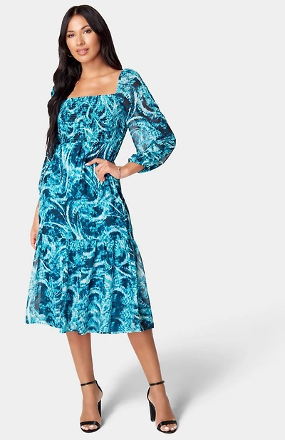 Bebe Women's Printed Chiffon Midi Dress