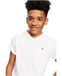 Tommy Hilfiger Big Boys' Solid Embroidered Logo V-Neck Tee