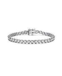 Stylish Sterling Silver with White Gold Plated Clear Round Cubic Zirconia Milgrain Bezel Tennis Bracelet