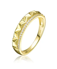 Sterling Silver 14K Gold Plated and Clear Cubic Zirconia 2-Row Modern Ring