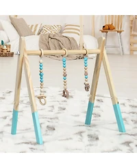 Portable 3 Wooden Newborn Baby Exercise Activity Gym Teething Toys Hanging Bar