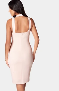 bebe Women's Halter Neck Shimmer Dress - Blush Medium