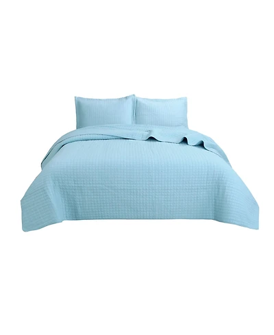 MarCielo 100% Blue Cotton Quilt Bedspread Set - Queen