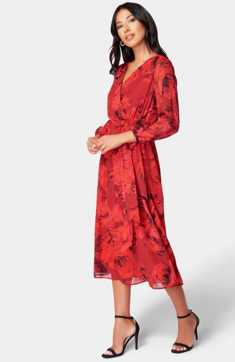 Bebe Women's Print Wrap Midi Dress