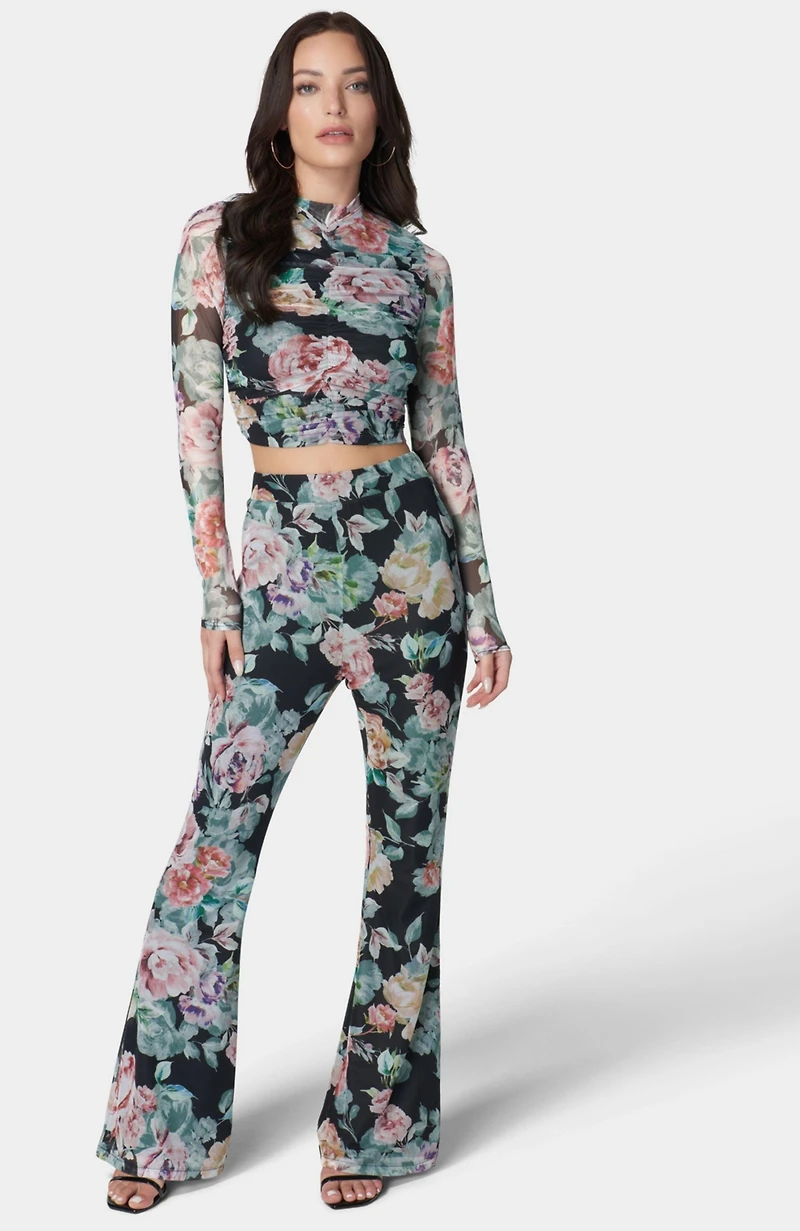 Bebe Women's Printed Two Piece Mesh Jumpsuit