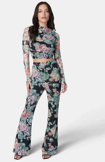 Bebe Women's Printed Two Piece Mesh Jumpsuit