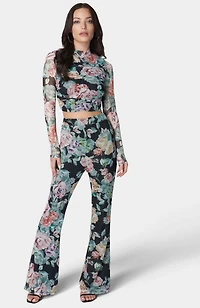 Bebe Women's Printed Two Piece Mesh Jumpsuit