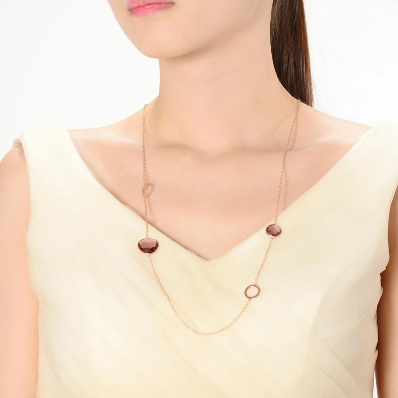 Sterling Silver Extra long 18K Rose Gold Plated Purple Cubic Zirconia Charm Necklace