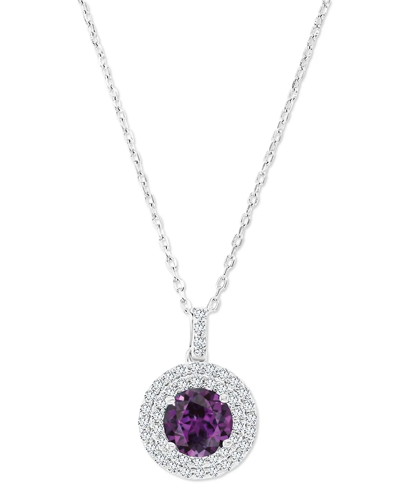 Amethyst (1-1/5 ct. t.w.) & Lab-Grown White Sapphire (3/8 Halo Birthstone Pendant Necklace Sterling Silver, 16" + 2" extender (Also Ad