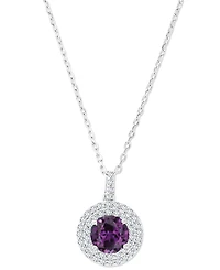 Amethyst (1-1/5 ct. t.w.) & Lab-Grown White Sapphire (3/8 Halo Birthstone Pendant Necklace Sterling Silver, 16" + 2" extender (Also Ad