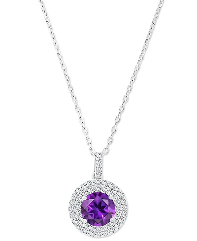 Amethyst (1-1/5 ct. t.w.) & Lab-Grown White Sapphire (3/8 Halo Birthstone Pendant Necklace Sterling Silver, 16" + 2" extender (Also Ad