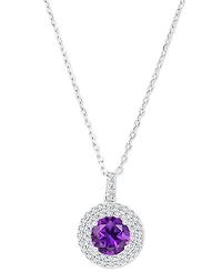 Amethyst (1-1/5 ct. t.w.) & Lab-Grown White Sapphire (3/8 Halo Birthstone Pendant Necklace Sterling Silver, 16" + 2" extender (Also Ad