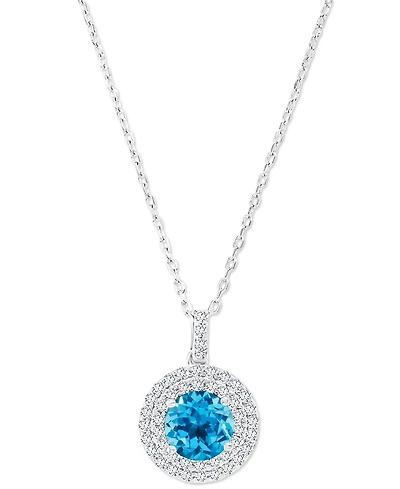 Amethyst (1-1/5 ct. t.w.) & Lab-Grown White Sapphire (3/8 Halo Birthstone Pendant Necklace Sterling Silver, 16" + 2" extender (Also Ad