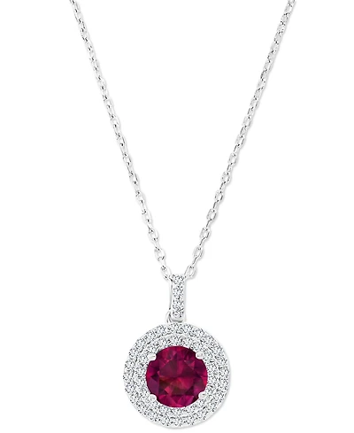 Amethyst (1-1/5 ct. t.w.) & Lab-Grown White Sapphire (3/8 Halo Birthstone Pendant Necklace Sterling Silver, 16" + 2" extender (Also Ad