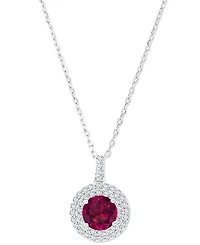 Amethyst (1-1/5 ct. t.w.) & Lab-Grown White Sapphire (3/8 Halo Birthstone Pendant Necklace Sterling Silver, 16" + 2" extender (Also Ad
