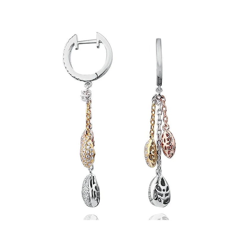 Suzy Levian Sterling Silver Cubic Zirconia Tri-Tone Multi Drop Earrings