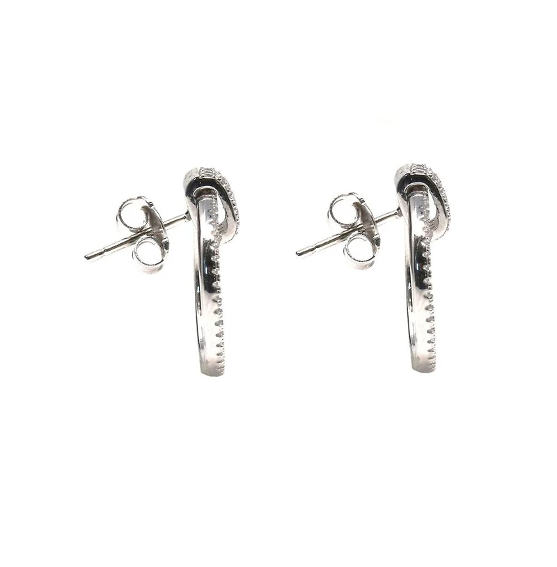 Suzy Levian Sterling Silver Cubic Zirconia Pave Modern Open Circle Drop Hoop Earrings
